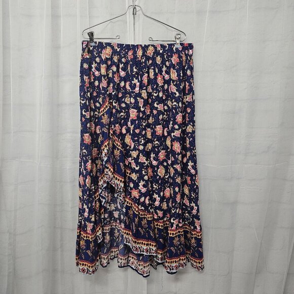 Rusttydustty Blue Pink Floral Midi Skirt Hi-low Peasant Festival 0XL - Picture 1 of 11